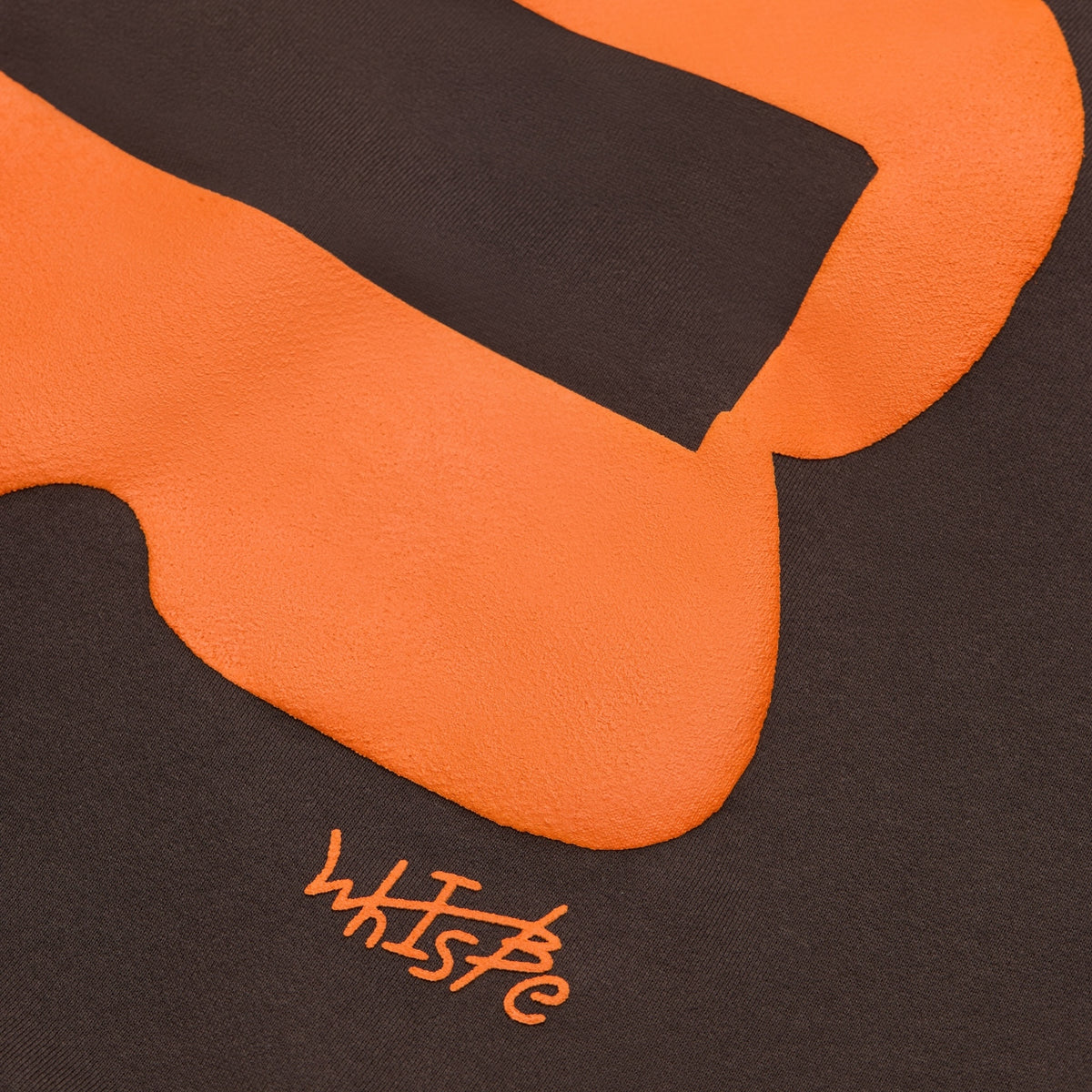 Orange WhIsBe signature detail on brown Vandal Gummy Hoodie